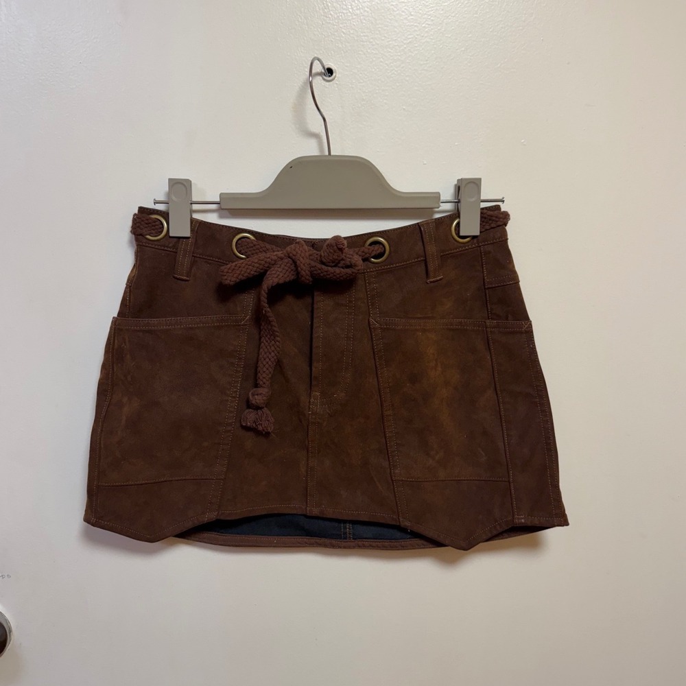 We The Free Chocolate Brown‎ Moxie Faux Suede Mini Skirt Sz 4 Boho Asymmetric